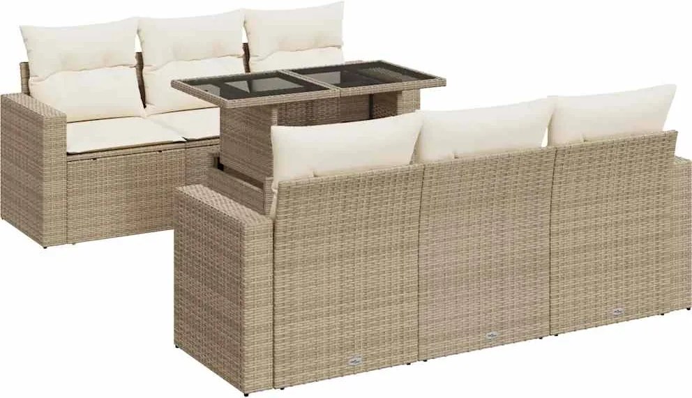 vidaXL Set canapele de grădină, 7 piese, cu perne, bej, poliratan