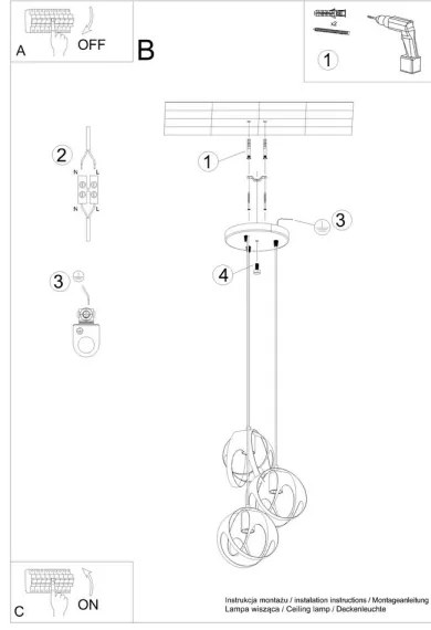 Lustră pe cablu TULOS 3xE27/60W/230V albă Sollux SL.1084