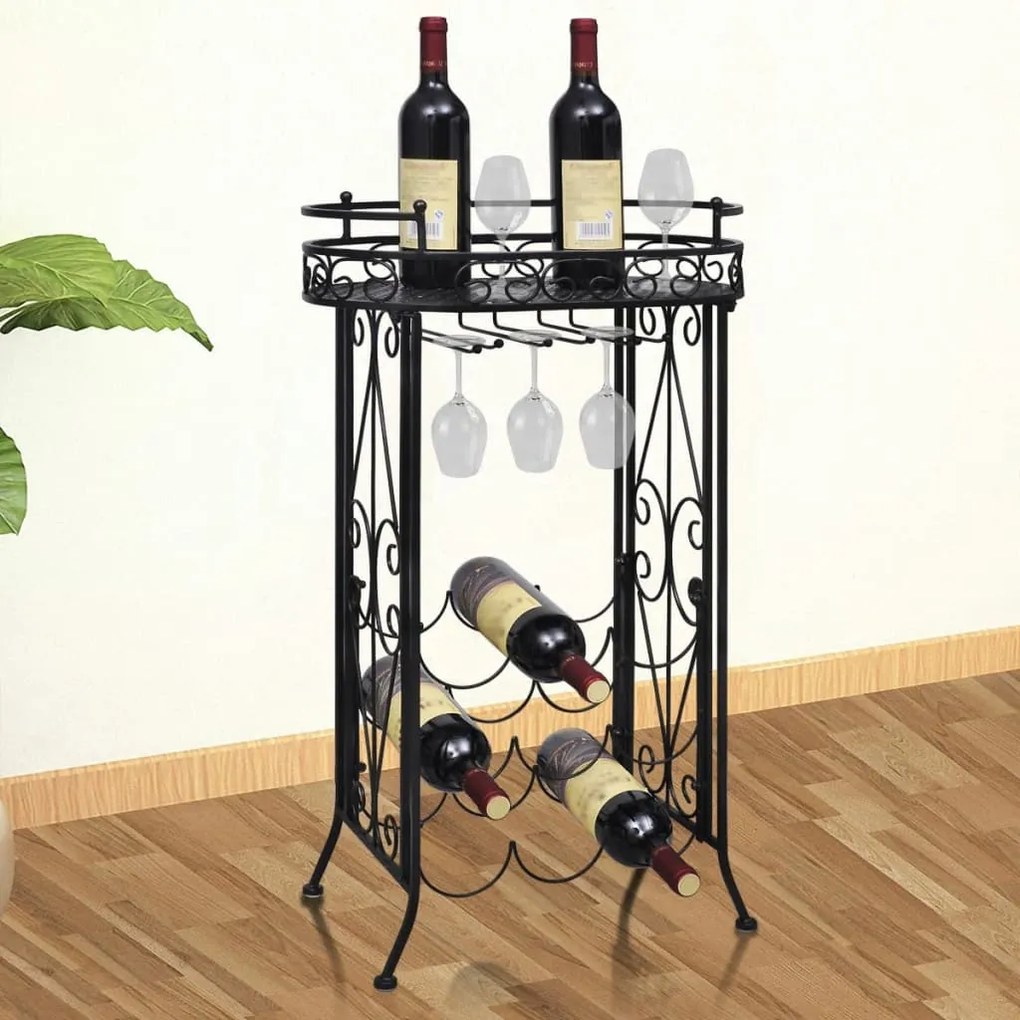 Suport sticle de vin pentru 9 sticle, cu suport pahar, metal 9