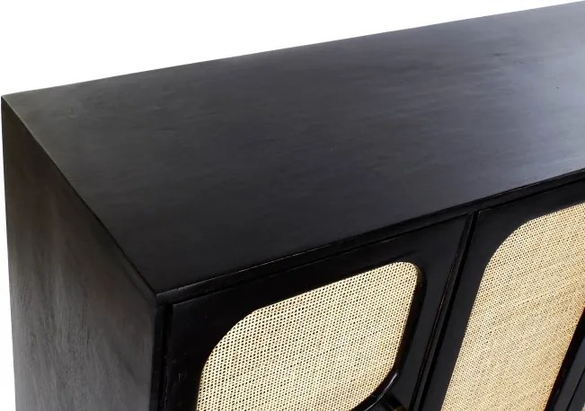 Bufet negru , din lemn de mango si rattan
