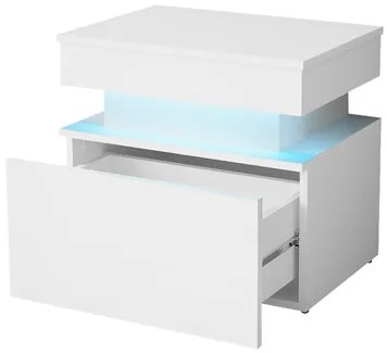 Noptieră Lesteralo 1S (Alb + lucios Alb) (cu iluminat LED albastru). 1104512