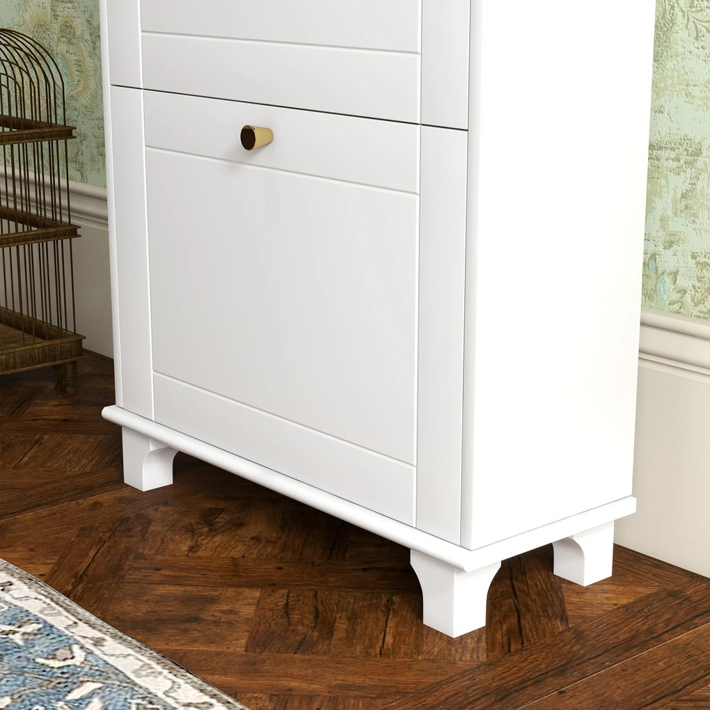 HOMCOM Dulap Pantofi Slim cu 2 Uși, Sertar, Rafturi Reglabile, 8 Perechi, MDF, PAL, 60 x 23,5 x 98,5 cm, Alb | Aosom Romania