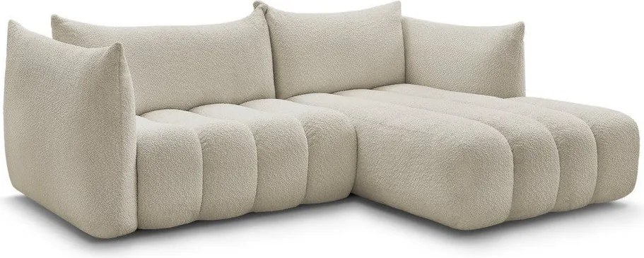 Colțar bej cu tapițerie din țesătură bouclé (cu colț pe partea dreaptă/cu șezlong) Azra – Bobochic Paris