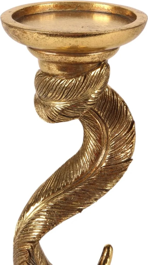 Sfeșnic din polirășină, auriu, model pană, 26,5 x 11 cm, „Plume”
