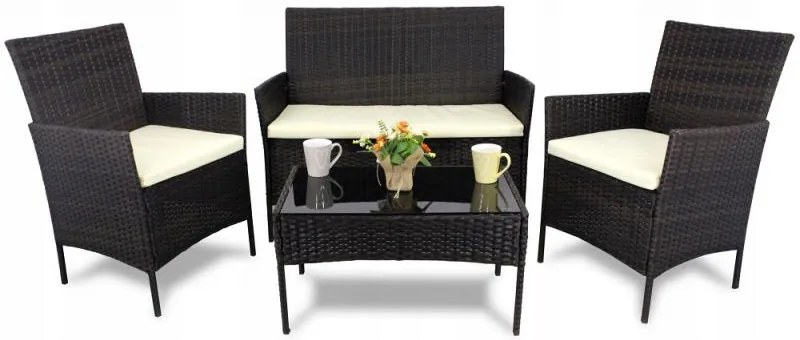ShopJK MOBILIER DE GRĂDINĂ RATAN PATRU, MARO, PERNELE CREME
