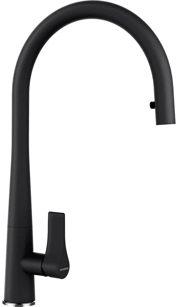 Baterie bucatarie Schock Gota Cristadur Negru cu cap extractibil, aspect granit, cartus ceramic