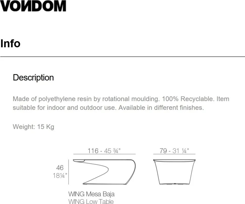 Masuta de exterior / interior design modern premium WING COFFEE TABLE 53035 Vondom