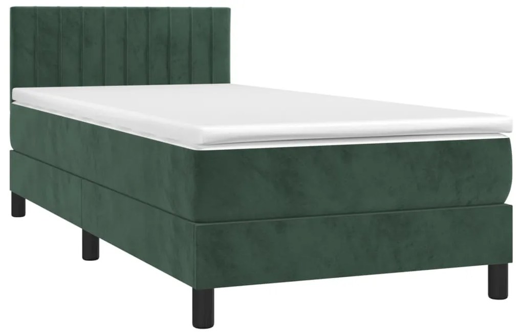 Pat box spring cu saltea, verde inchis, 90x200 cm, catifea Verde inchis, 90 x 200 cm, Benzi verticale