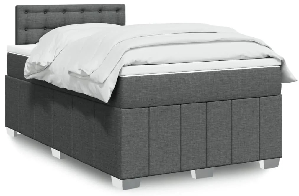 vidaXL Pat box spring cu saltea, gri închis, 120x200 cm, textil