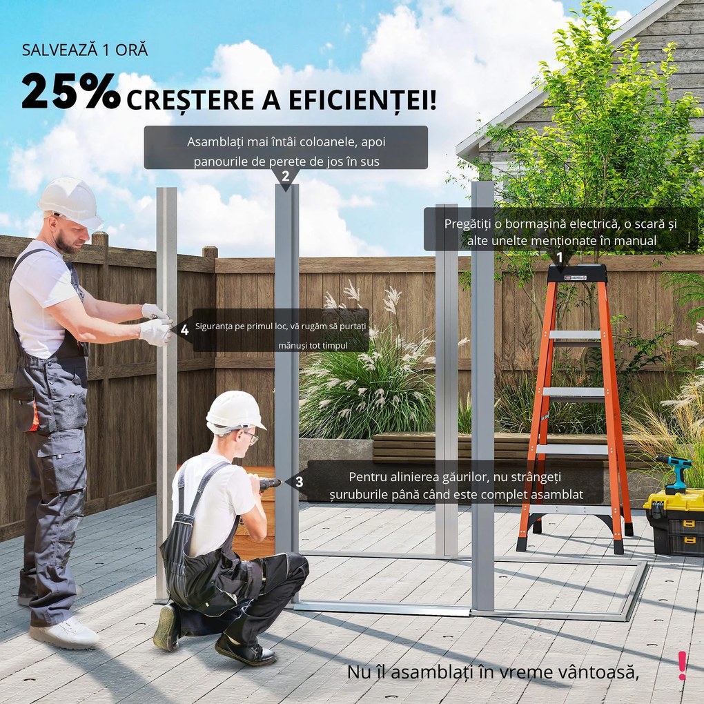 Outsunny Magazie de Grădină pentru Unelte cu Uși Glisante, 197x163x178-200 cm, Maro | Aosom Romania