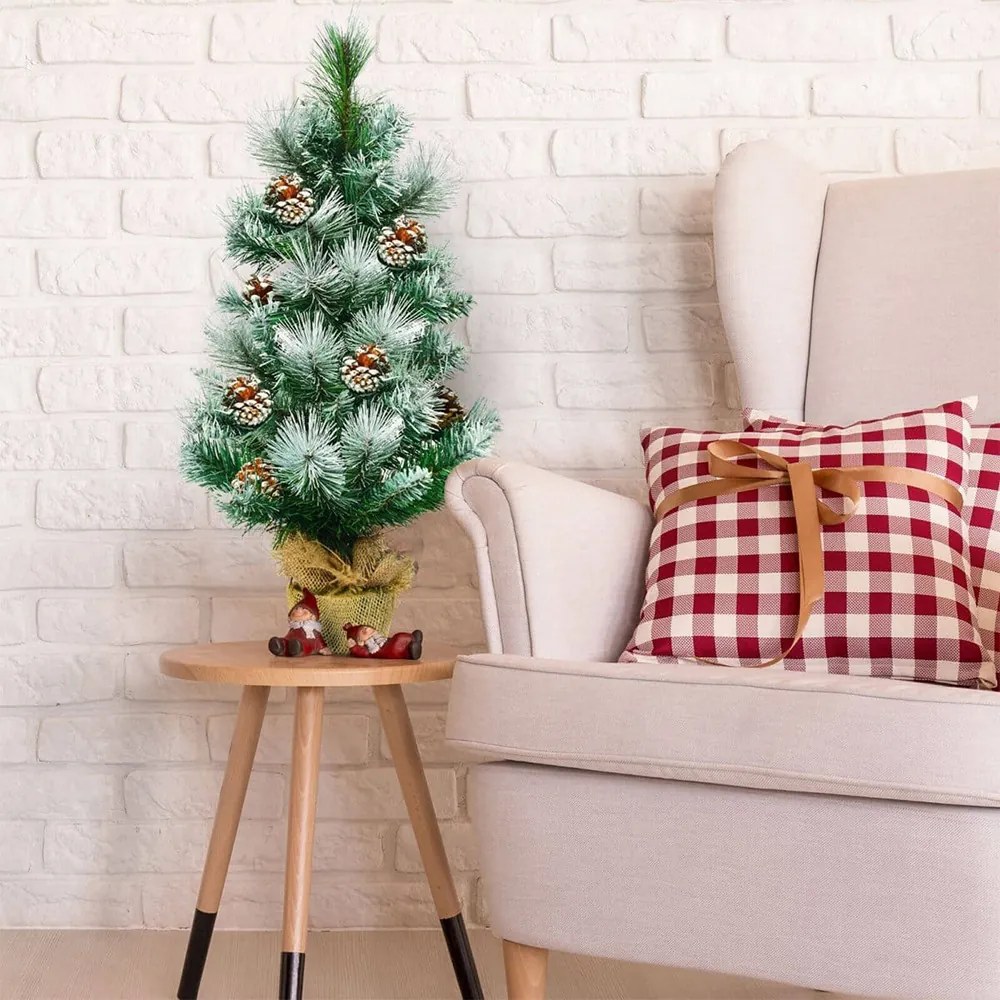 Brad artificial cu zăpadă și conuri, 60 cm