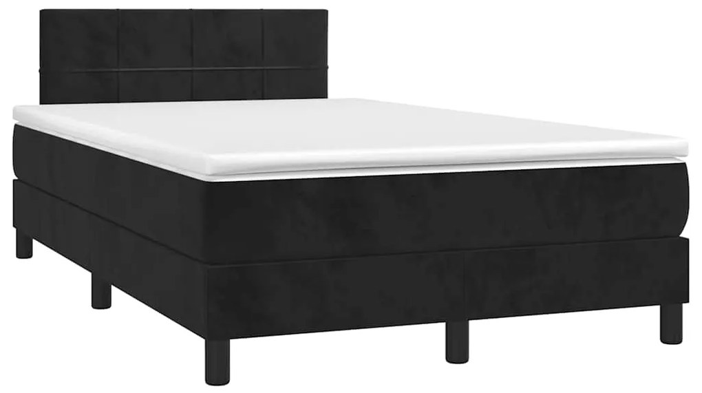 vidaXL Pat cu arcuri, saltea și LED, negru, 120x190 cm, catifea