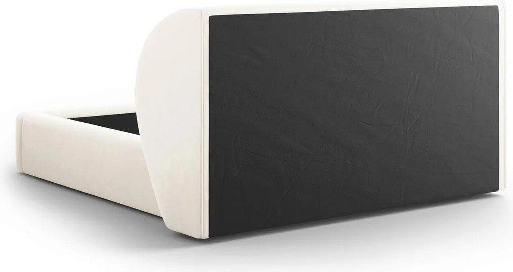 Pat tapitat cu tablie si lada depozitare, Miley, Micadoni Home, BL, 160x200 cm, catifea, bej deschis