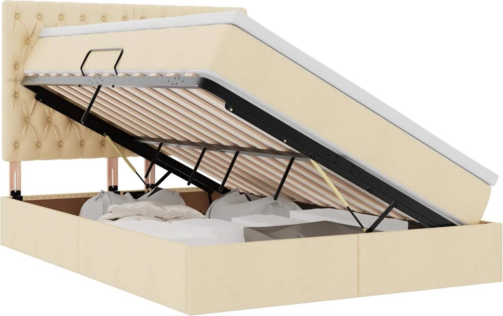 vidaXL Pat cu saltea și LED cu saltea Creme 140 x 190 cm Poliester