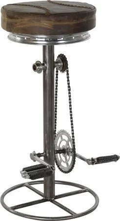 Scaun de bar vintage din metal și piele naturală maro, cu pedale, „Pedals"