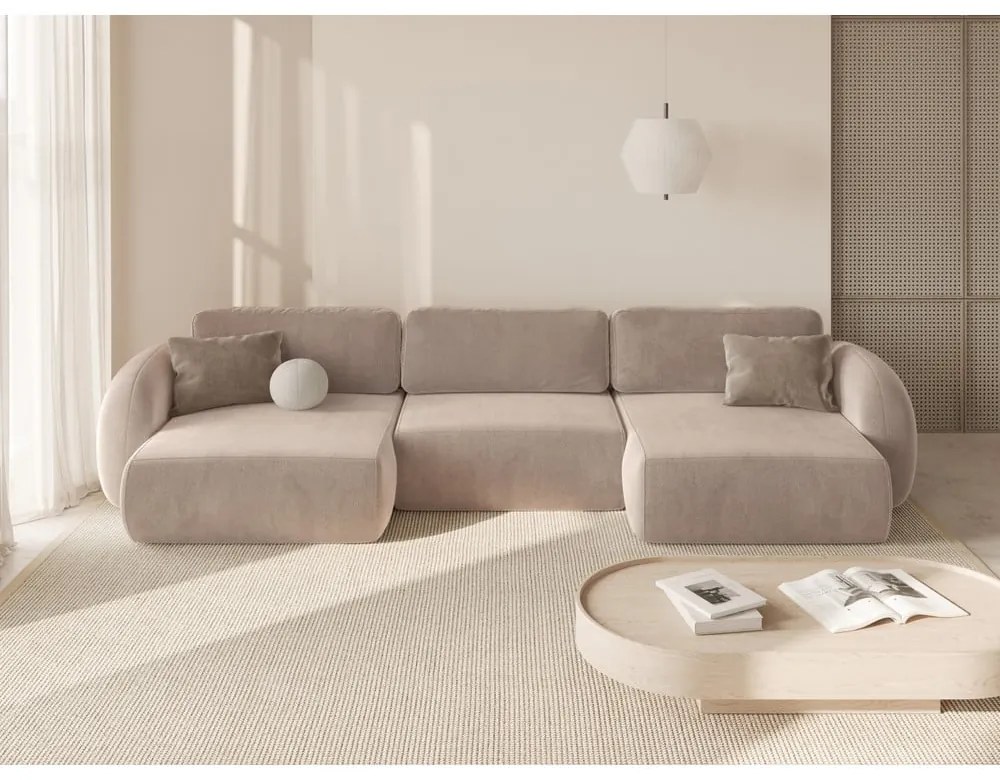 Colțar bej extensibil/cu spațiu de depozitare cu tapițerie din catifea (în formă de "U") Tonale – Cosmopolitan Design