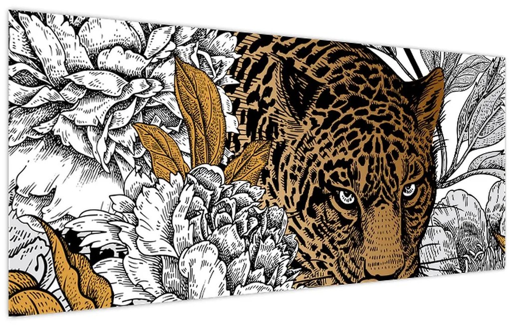 Tablou - Leopard între flori (120x50 cm)