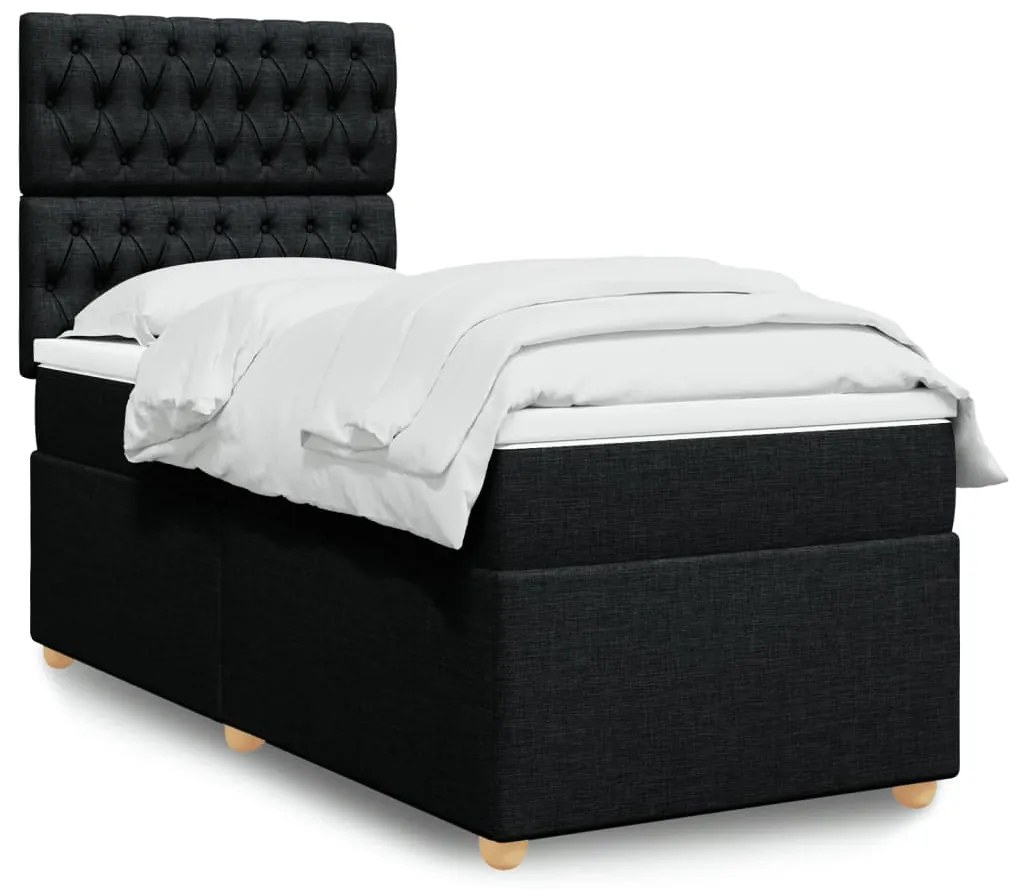 vidaXL Pat box spring cu saltea, negru, 100x200 cm, textil