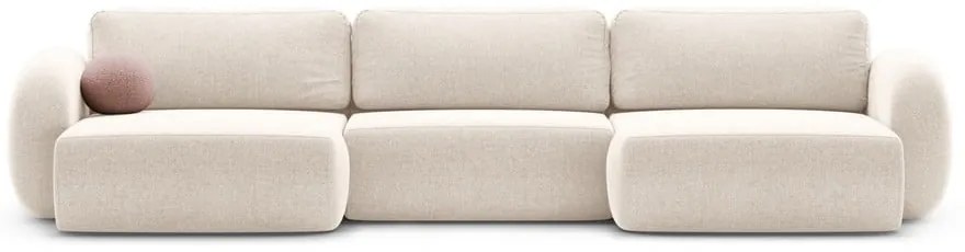 Colțar crem extensibil/cu spațiu de depozitare cu tapițerie din chenille (în formă de "U") Tonale – Cosmopolitan Design