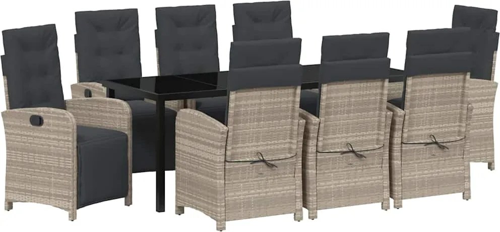 vidaXL Set de masă pentru grădină cu pernă 9 pcs Gri deschis poliratan