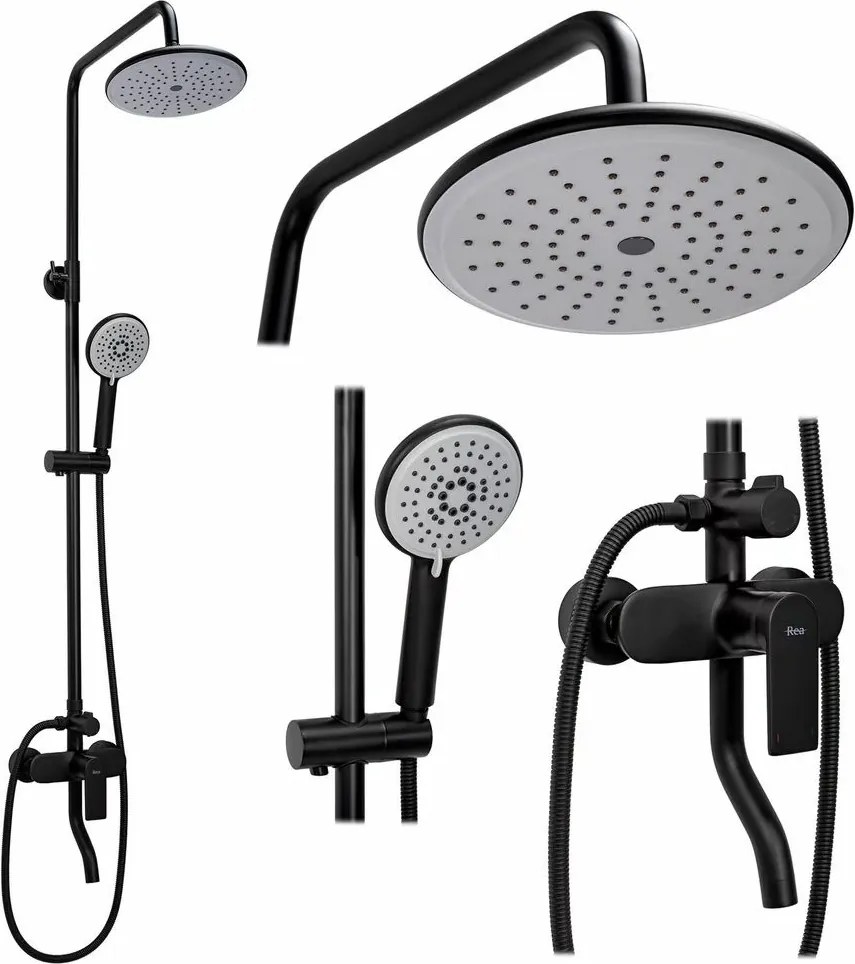 Coloana de dus cu baterie monocomanda negru Rea Verso
