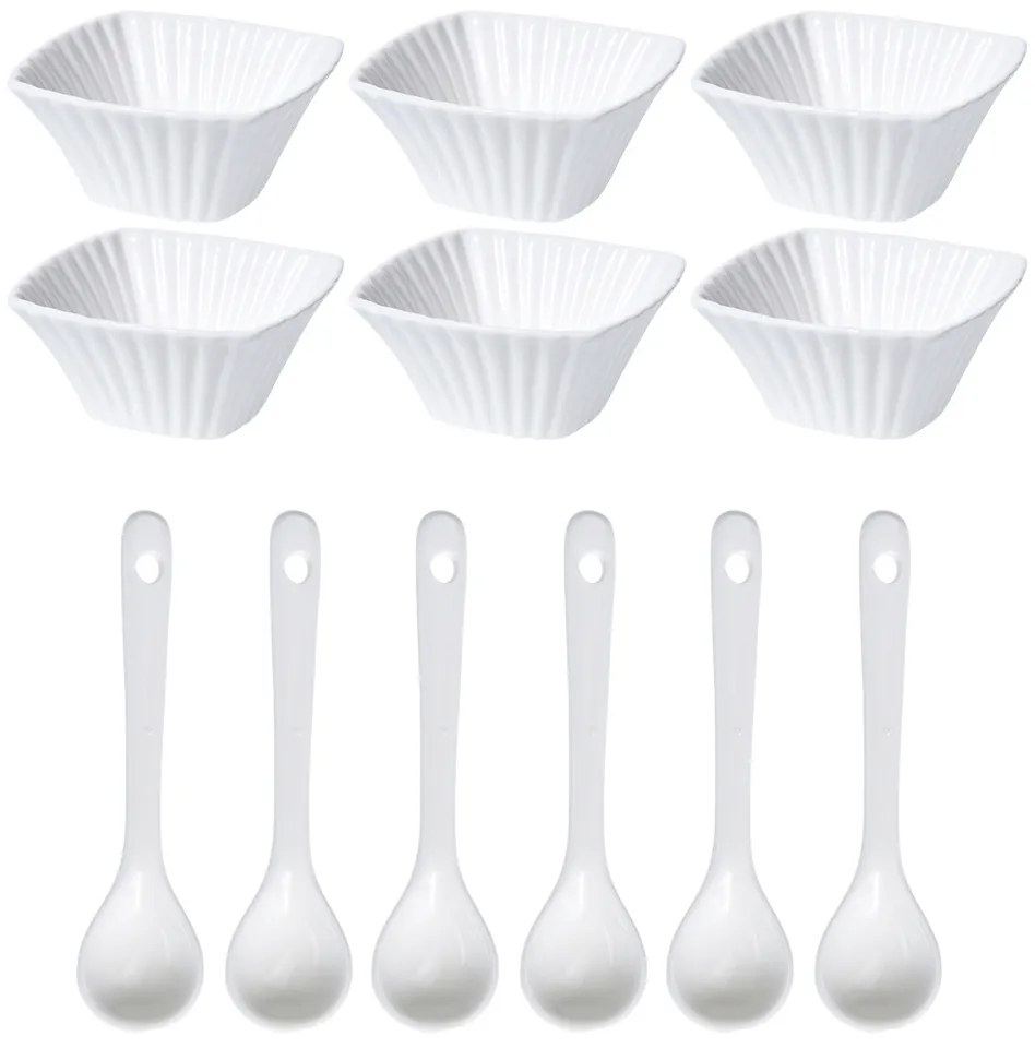 Set boluri de servire cu lingurițe EH Wavy pătrat,12 pcs