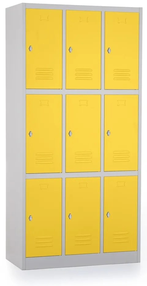 Dulap metalic - 9 cutii, 90 x 45 x 185 cm, blocare cu rotire, galben - ral 1023