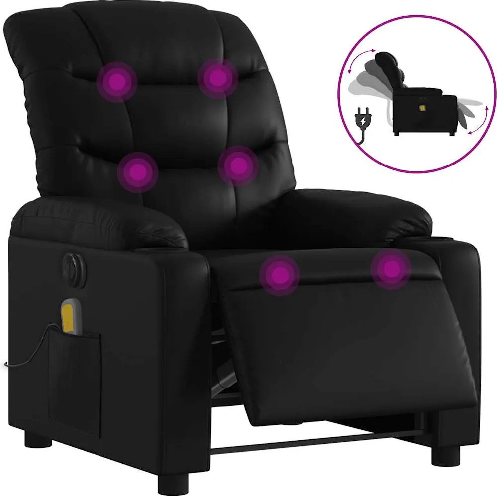 vidaXL Fotoliu electric de masaj rabatabil, negru, piele ecologică