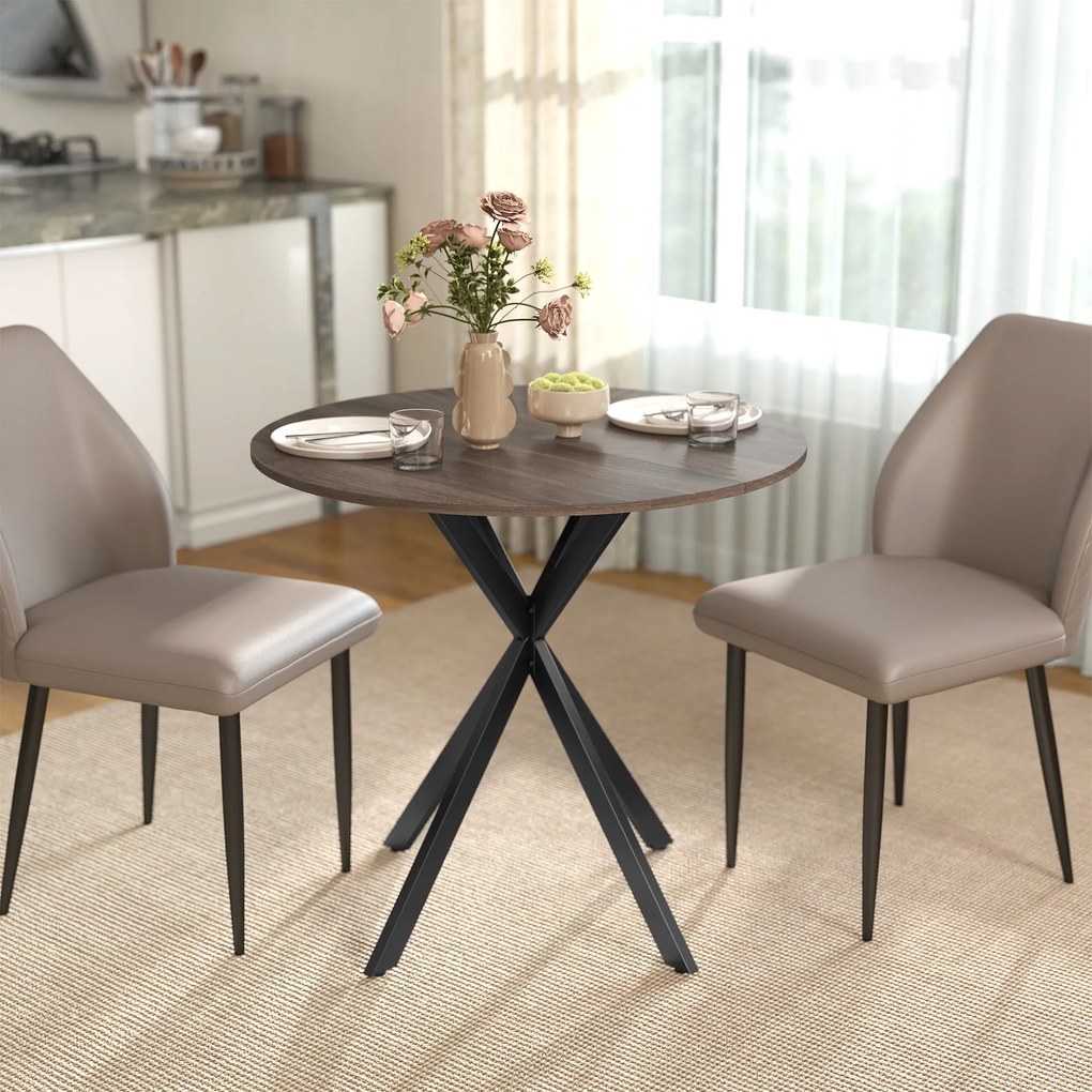 HOMCOM Masă Da Dining Rotund Stil Industrial Con Picioare în X Ø80x75 cm | Aosom Romania