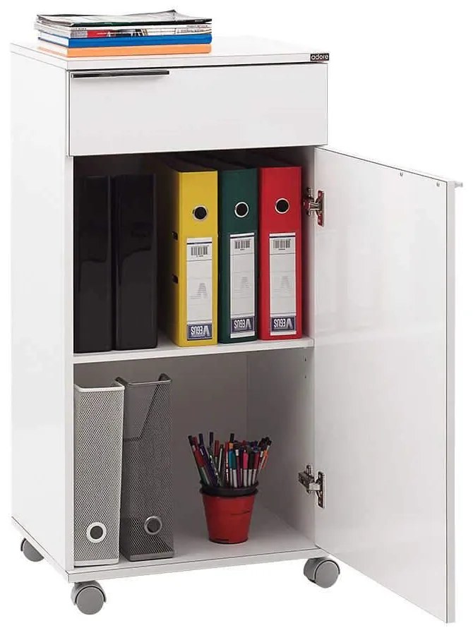 Corp Mobil Adore Diamond, cu usa, sertar si rotile, Alb, 50 x 100 x 40 cm
