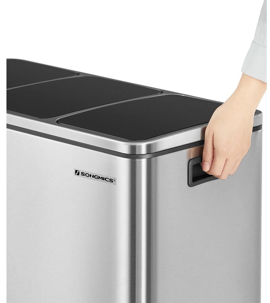 Coș pentru sortarea deșeurilor SORT 54l (3x18 l), argintie SongmicsHome