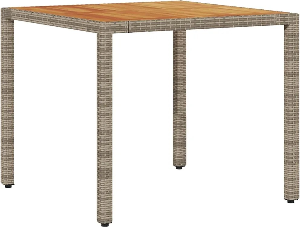 vidaXL Masă grădină, blat din lemn acacia gri 90x90x75 cm poliratan