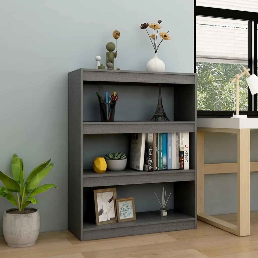 808215 vidaXL Bibliotecă/Separator cameră, gri, 100x30x103 cm, lemn masiv pin