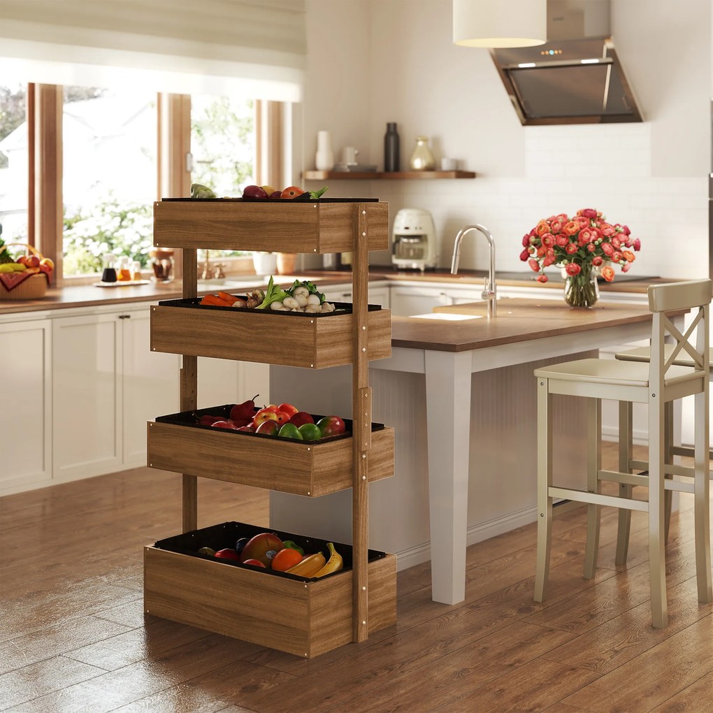 Outsunny Jardinieră din Lemn cu 4 Nivele Jardinieră Ridicată Exterioară cu Orificii de Drenaj 80x45x142 cm Portocaliu | Aosom Romania