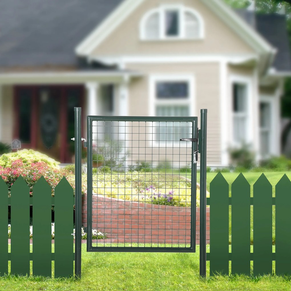 HOMCOM Poartă de Grădină Metalică Verde, cu Sistem de Încuiere și 3 Chei, 97x150cm | Aosom Romania