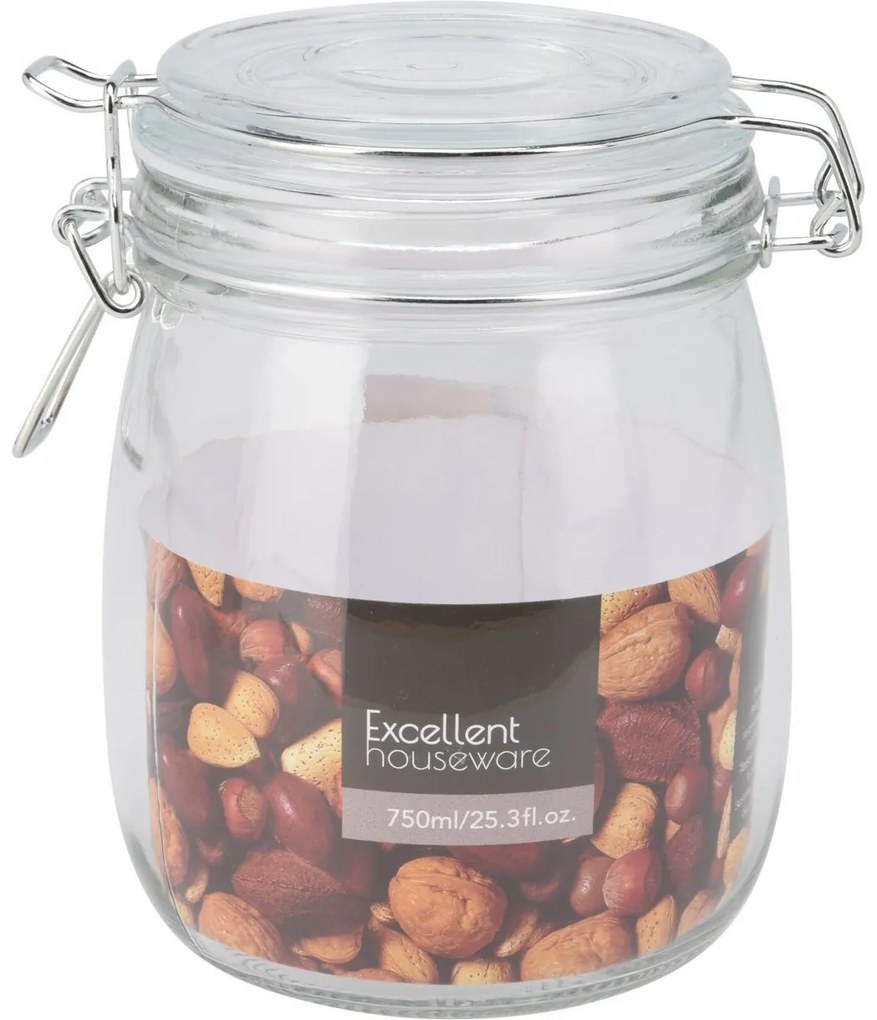 Borcan Excellent Houseware cu clemă și capac desticlă 750 ml