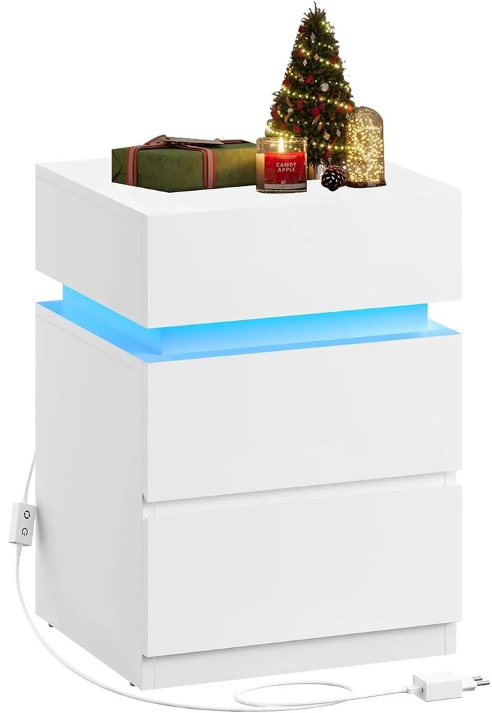 Noptiere cu iluminare LED, 35x40x55 cm, alb