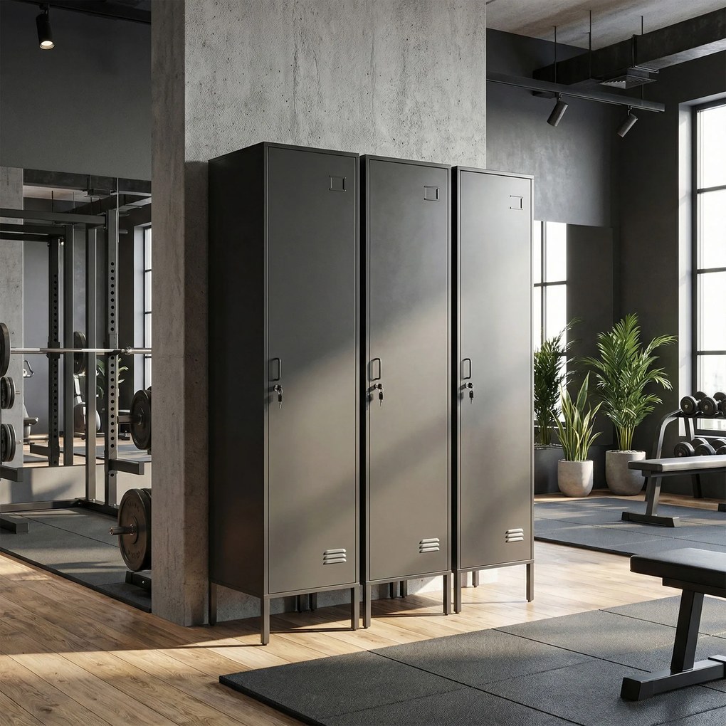 HOMCOM Spind metalic cu ușă închisă cu cheie și bară pentru haine, spind metalic individual pentru acasă sau birou, Negru | Aosom Romania