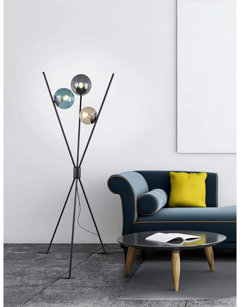 LAMPADAR LANCE, METAL, NEGRU MAT, ABAJUR STICLA, 3XE14, 28 W EXCL