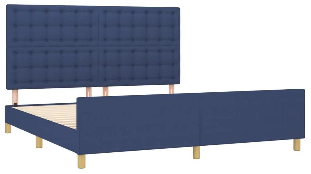 Cadru de pat cu tablie, albastru, 160x200 cm, textil Albastru, 160 x 200 cm, Nasturi de tapiterie