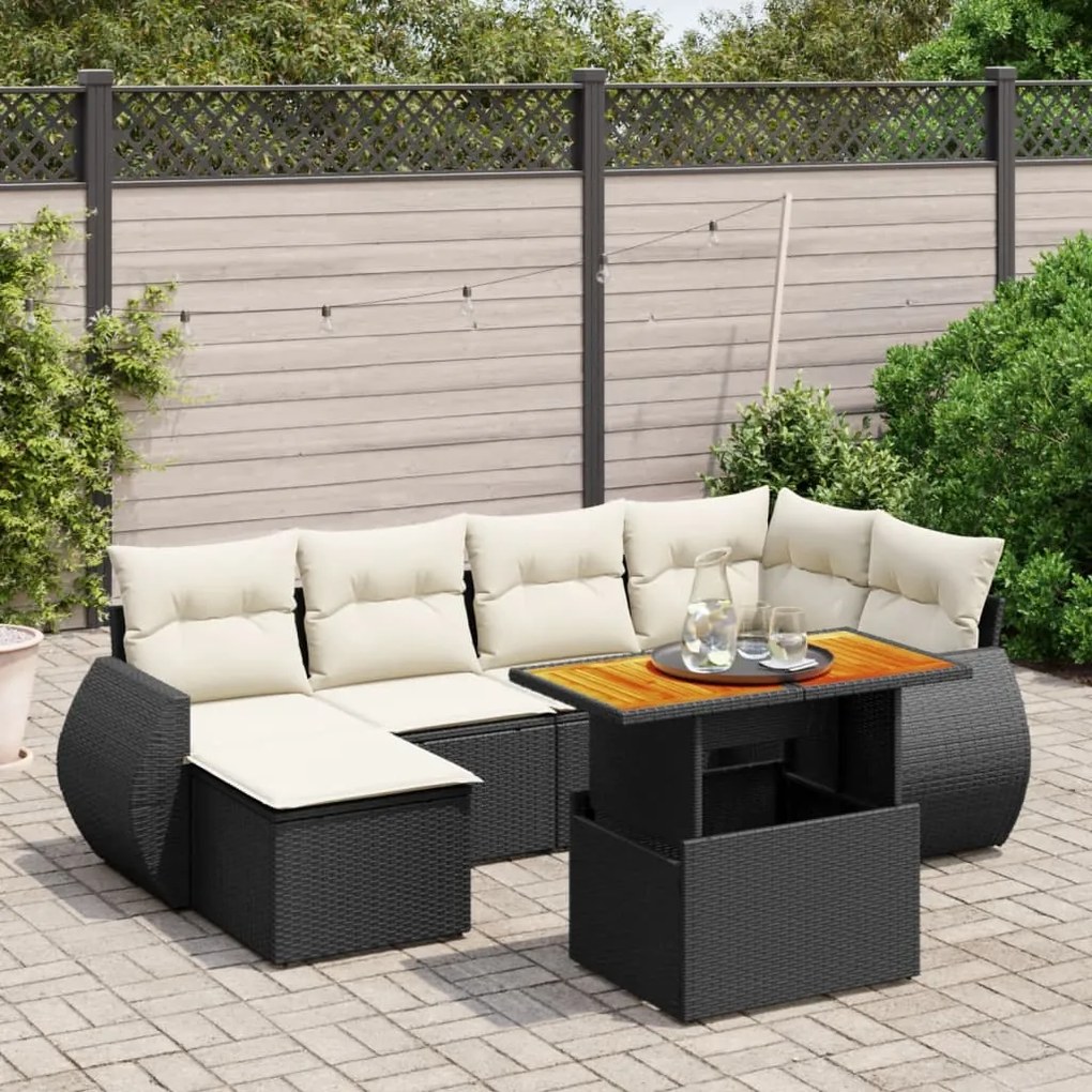 vidaXL Set canapele de grădină cu perne, 7 piese, negru, poliratan