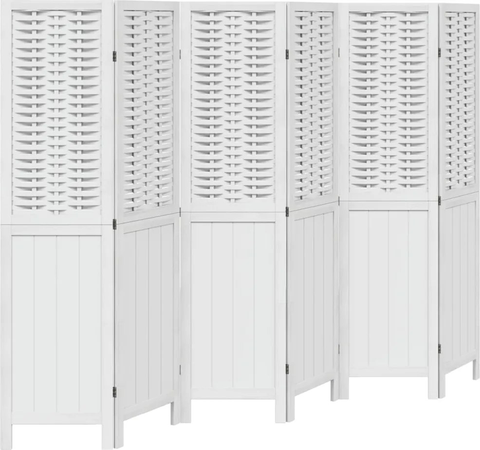 vidaXL Paravan cameră 6 panouri, alb, lemn masiv paulownia