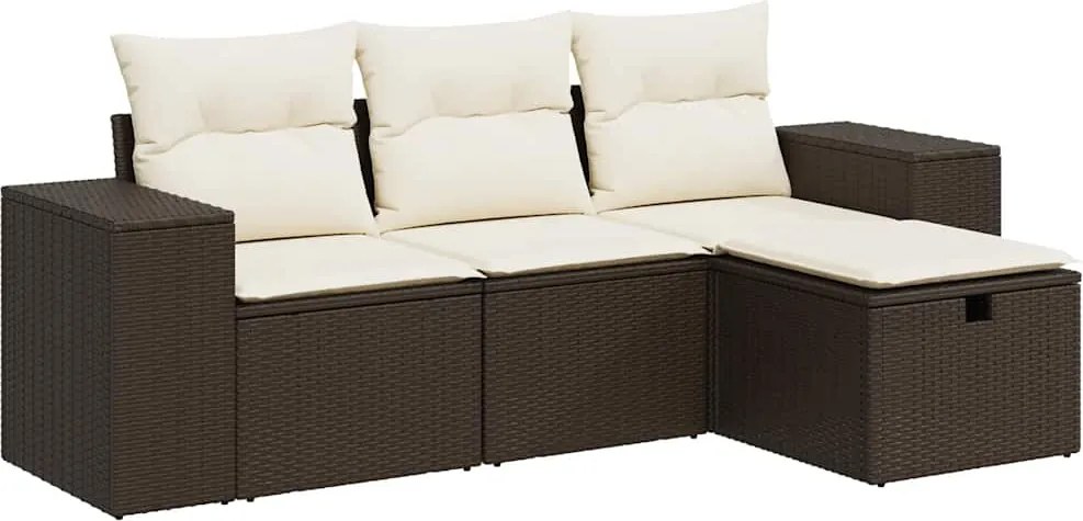 vidaXL Set canapele de grădină, 4 piese, cu perne, maro poliratan maro