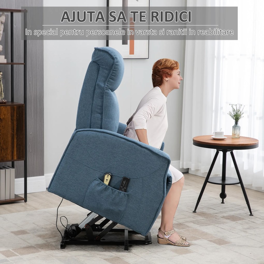 HOMCOM Fotoliu Recliner cu 8 Puncte de Masaj, Rabatabil la 135° cu Suport pentru Picioare, 74,5x87,5x110 cm, Albastru | Aosom Romania