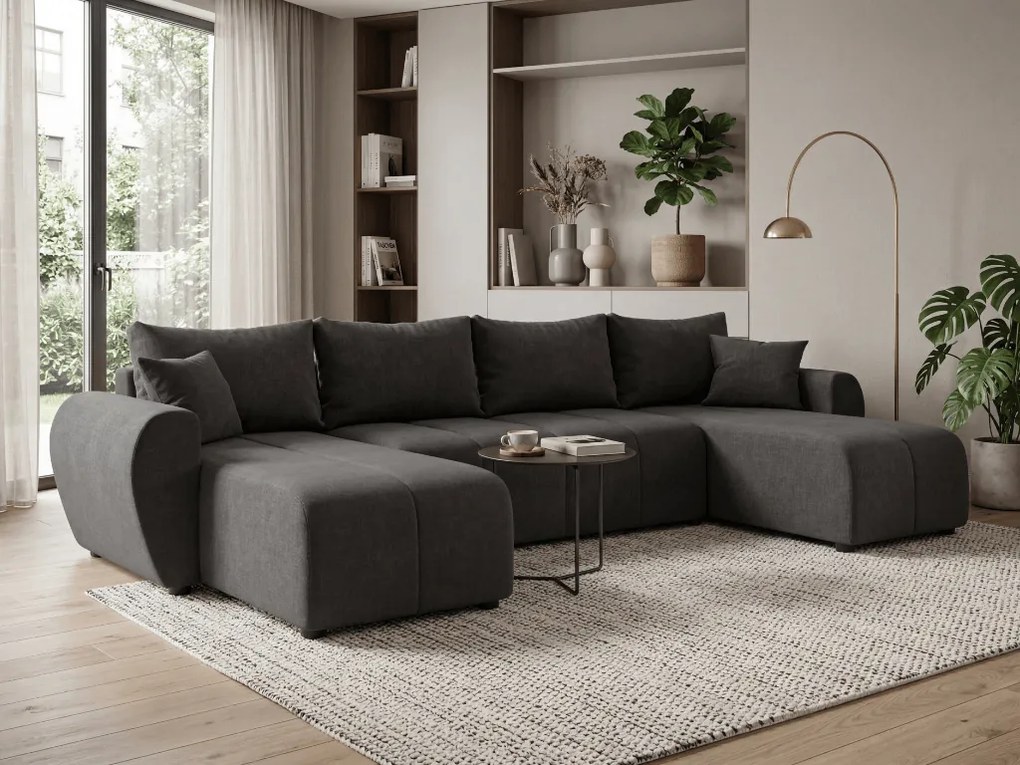 Coltar extensibil in forma de U SEVIO, gri inchis, 311x145 cm + 2 perne GRATUIT