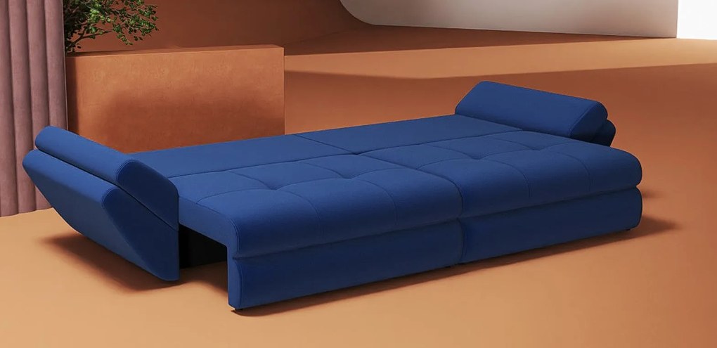 Canapea extensibilă dumonde cu ladă de depozitare si sezut confortabil din spuma high-density, Loana Royal Albastru 300x100 cm