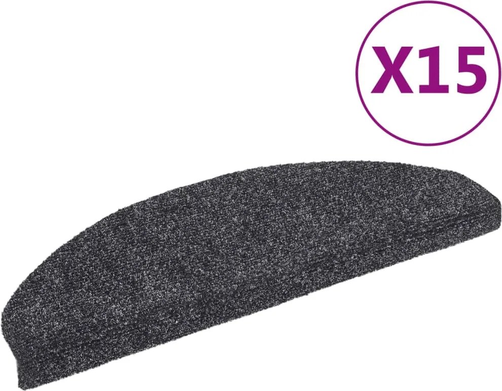 vidaXL Covorașe pentru scări autoadezive, 15 buc., 65x21x4 cm, gri închis, semirotunde, mari
