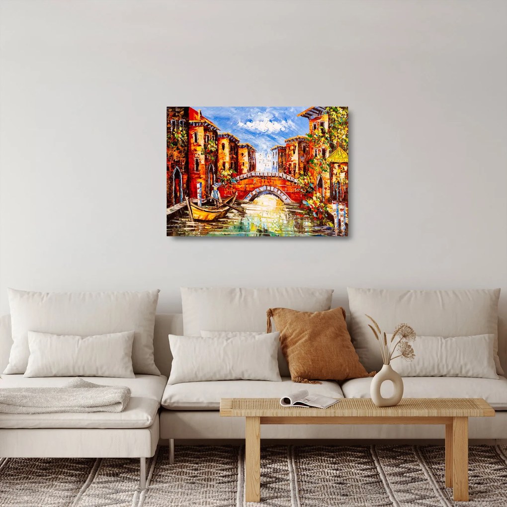 Tablou pe sticlă - Pictură în ulei a orașului III. (70x50 cm)