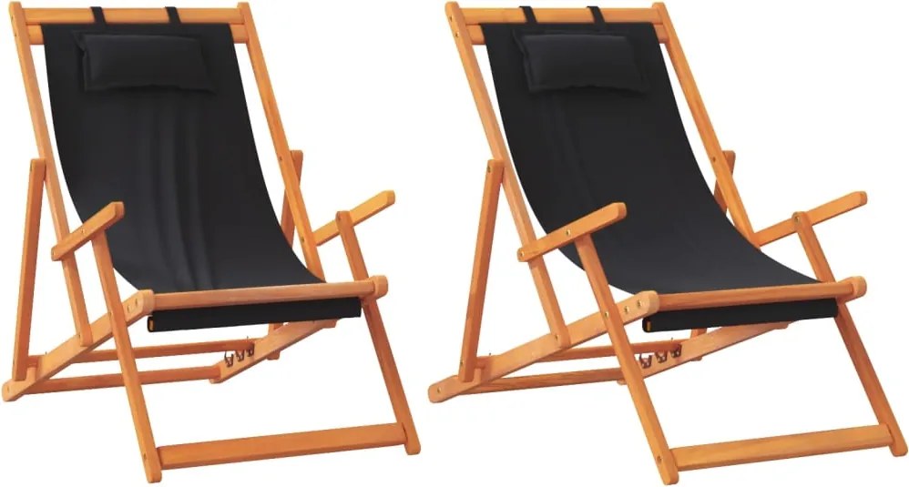 vidaXL Scaune de plajă pliante, 2 buc., negru, material textil
