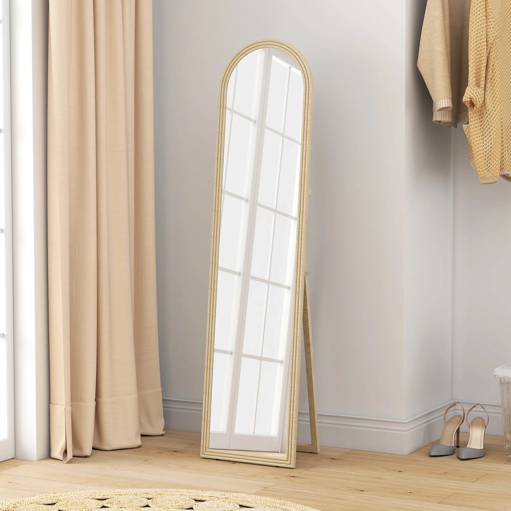 Oglindă HOMCOM de Podea și de Perete cu Suport, efect de Piatră, 40x160cm, Bej. | Aosom Romania